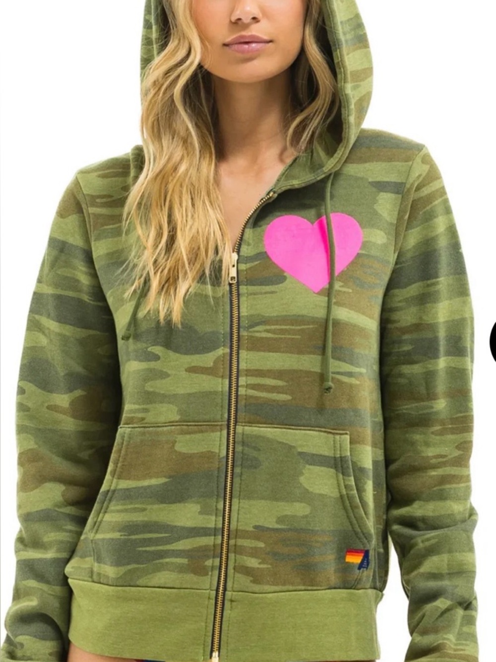 Aviator nation Camo Zip-Up Hoodie and joggers with Pink Hearts set